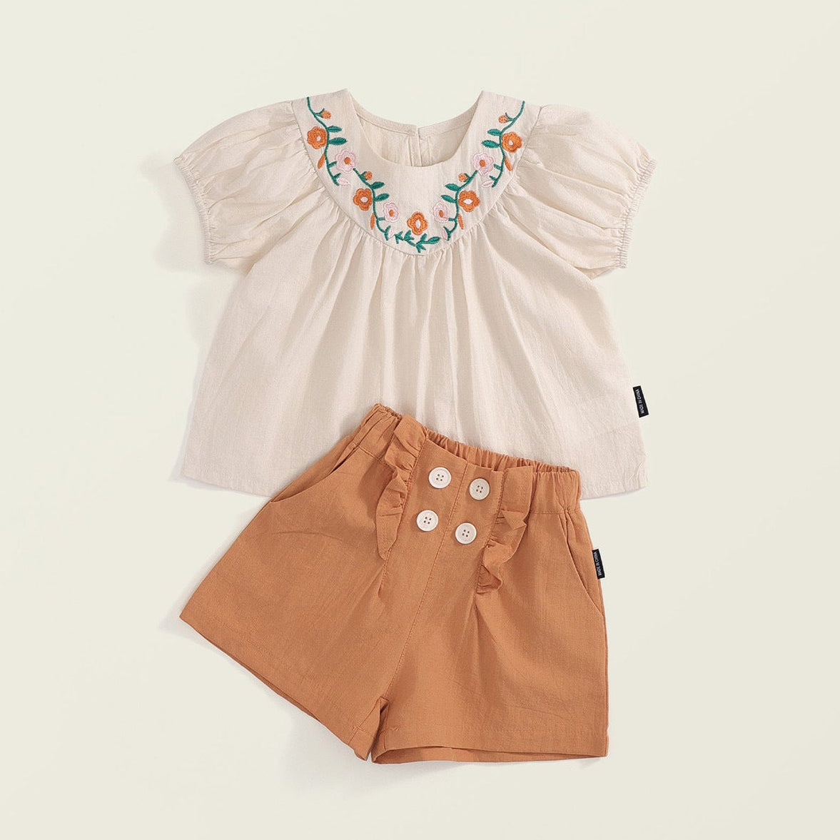 （In Production）Girls Floral Embroidery Shorts Set