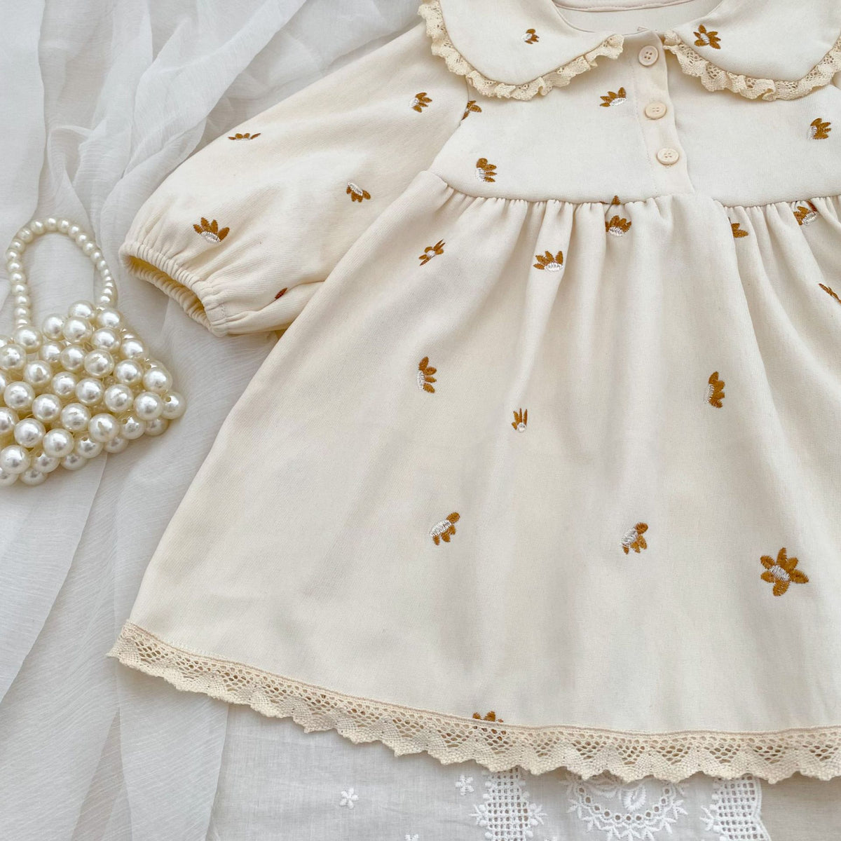 （Pre Order 2 Weeks）Sisters Fall Floral Embroidery Ruffle Collar Dress&Romper