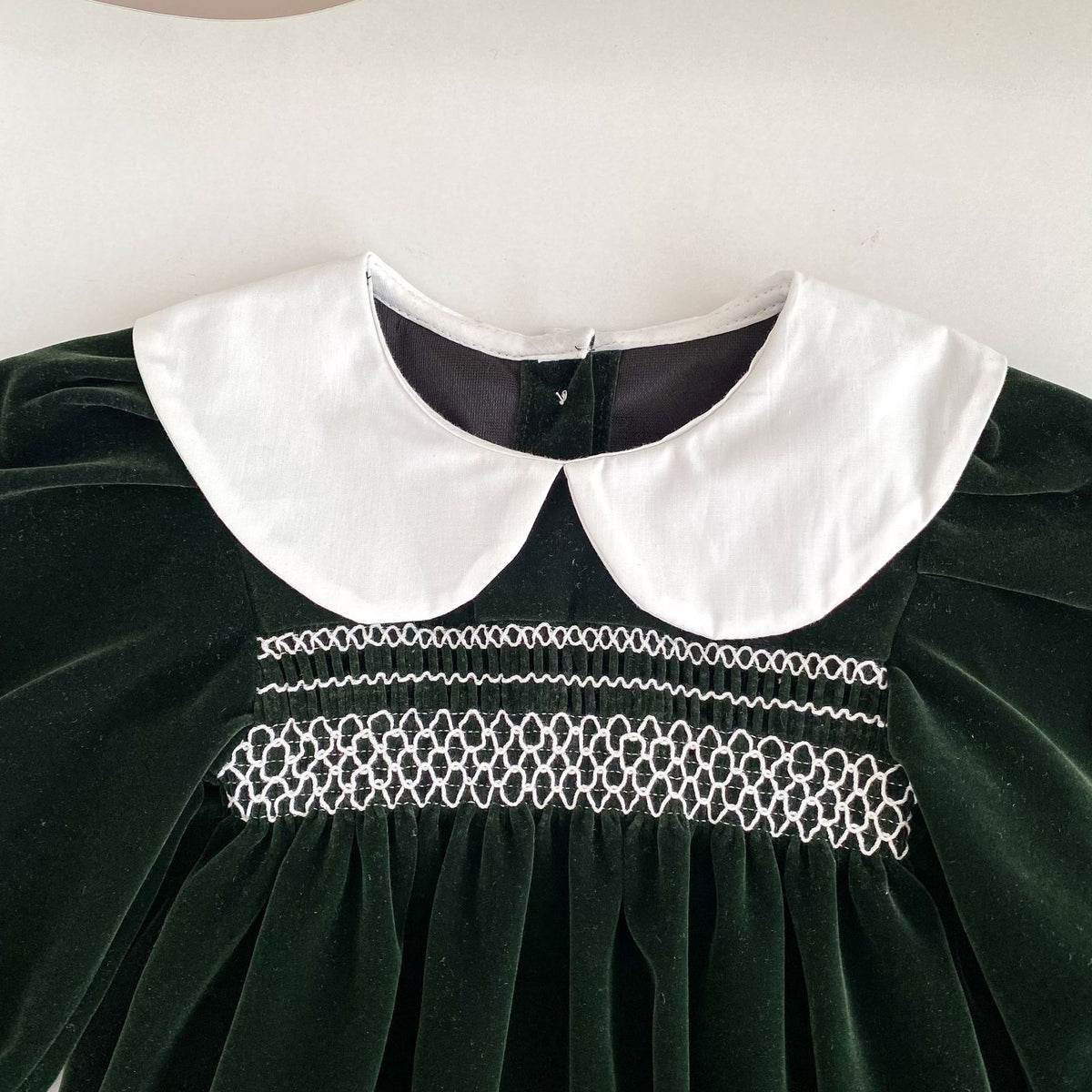 （Pre Order 2 Weeks）Sisters Fall Smocked Green Velvet Dress&Romper
