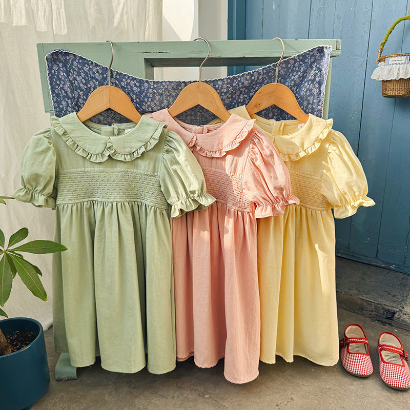 （In Production）Girls Spring&Summer Smocked Ruffle Baby Collar Dress