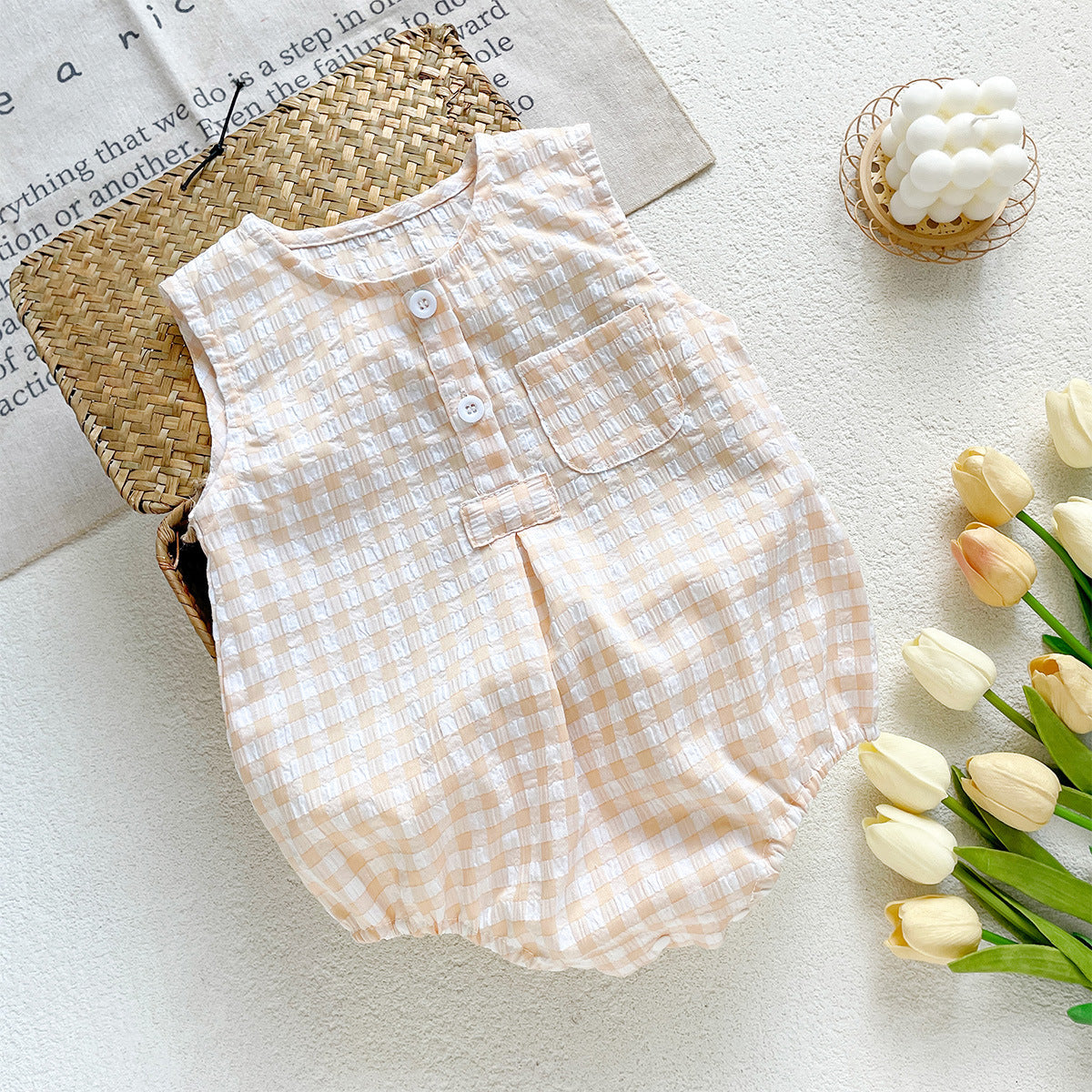 （In Production）Toddler Boys Girls Spring&Summer Checkered Sleeveless Romper