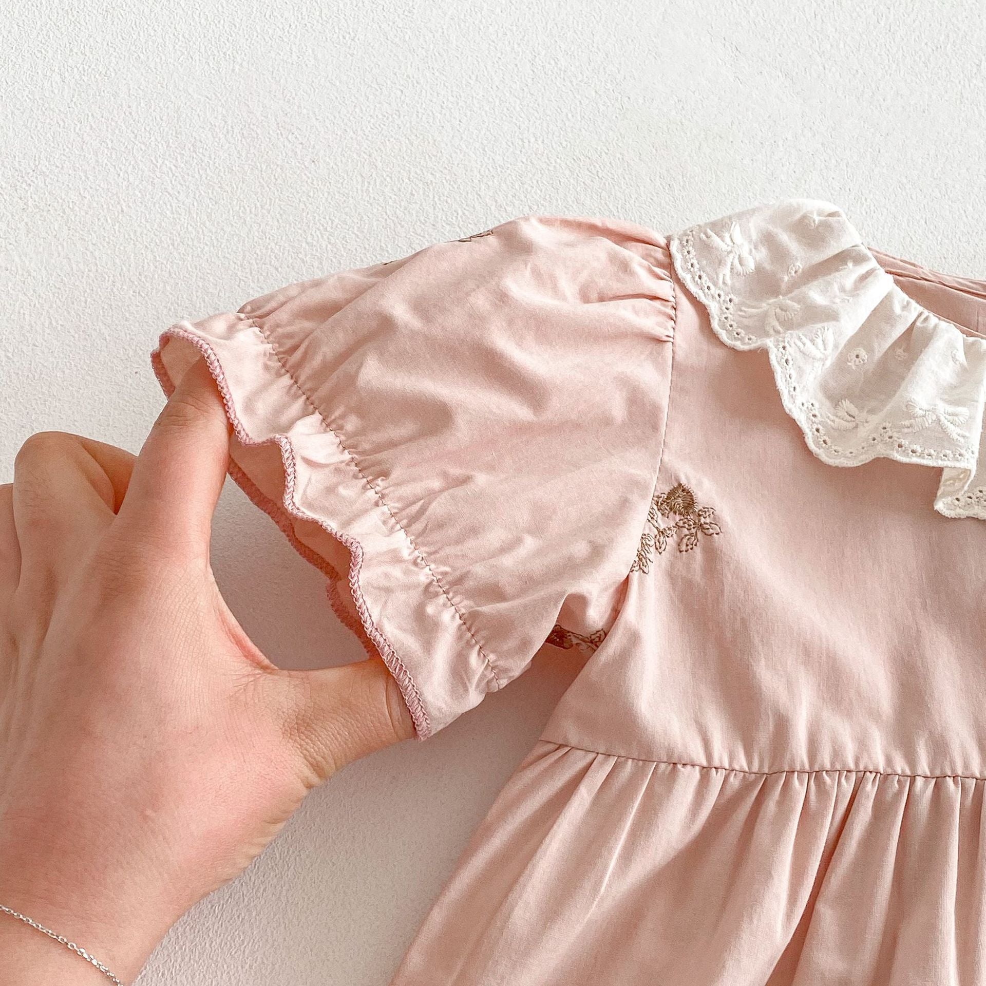 （In Production）Girls Fall Floral Embroidery Lace Collar Dress