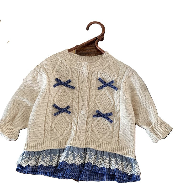 （In Production）Girls Fall&Winter Knitted Lace Ruffle Cardigan