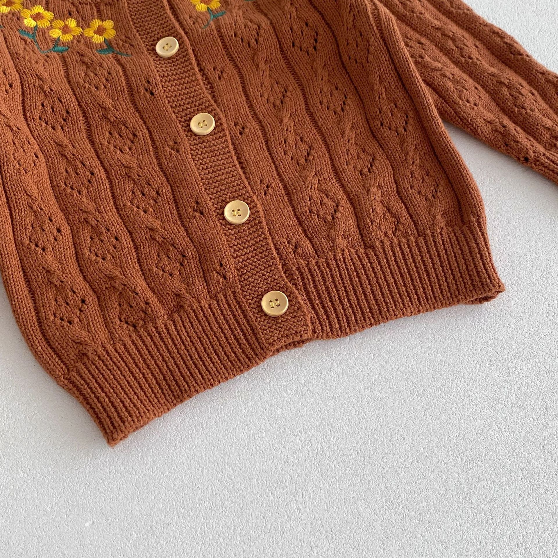 （Pre Order 2 Weeks）Girls Fall Floral Embroidery Knitted Cardigan