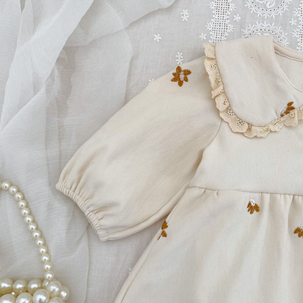 （Pre Order 2 Weeks）Sisters Fall Floral Embroidery Ruffle Collar Dress&Romper