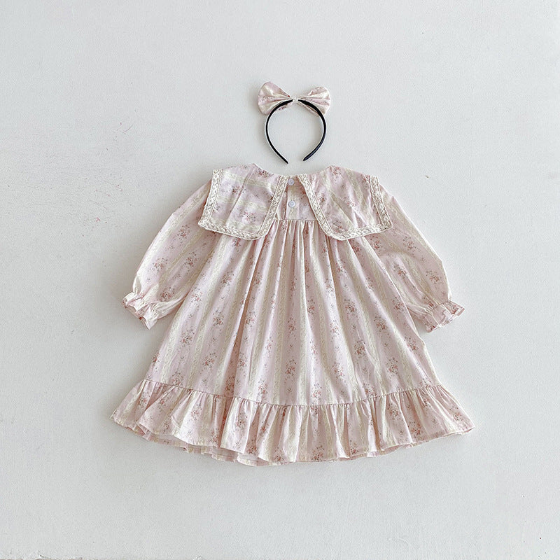 （In Production）Sisters Fall Floral Print Lace Bow Ruffle Dress&Romper