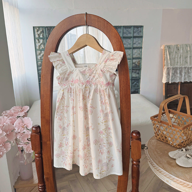 （In Production）Girls Spring&Summer Floral Embroidery Flying Sleeves Dress