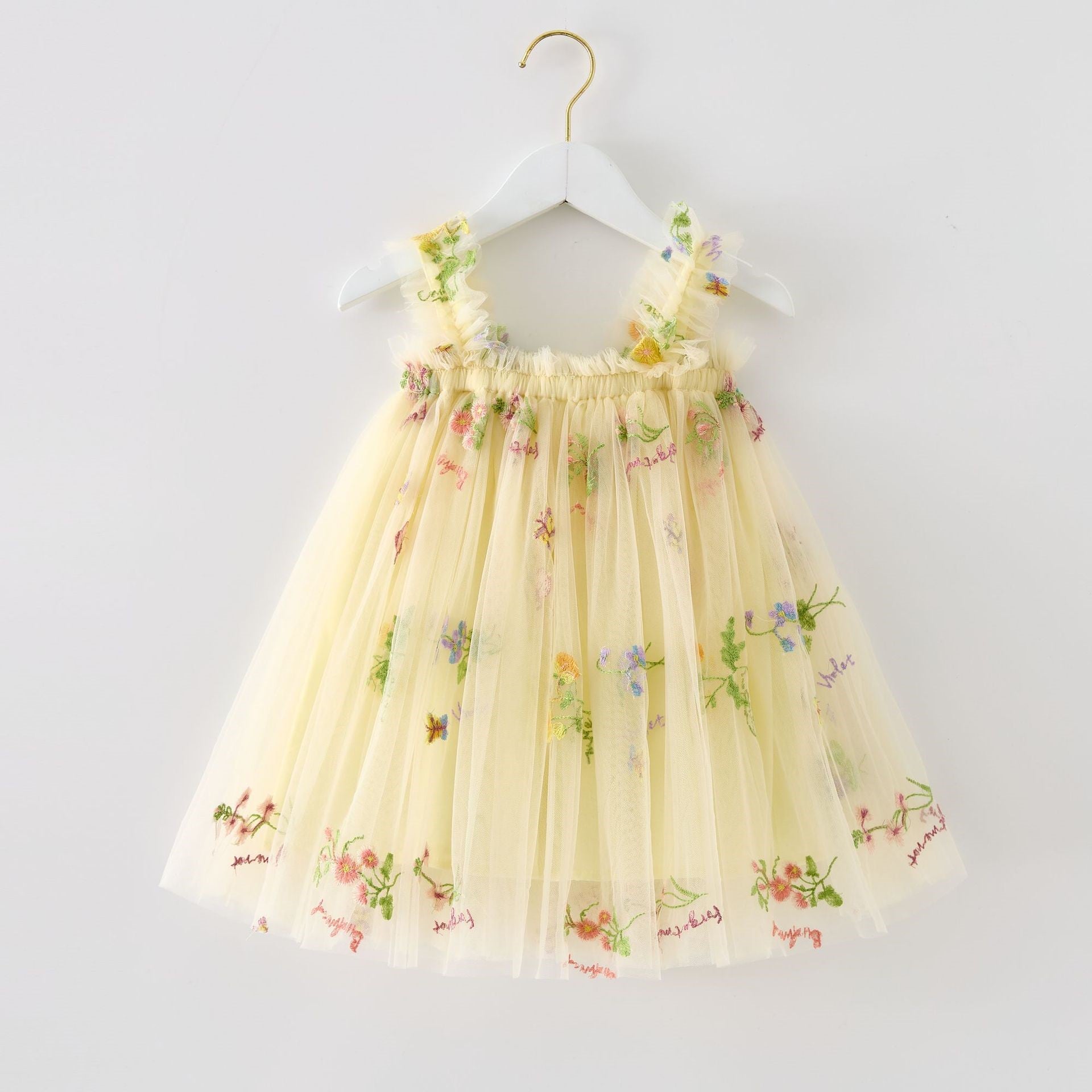 （In Production）Girls Spring&Summer Floral Embroidery Tulle Dress