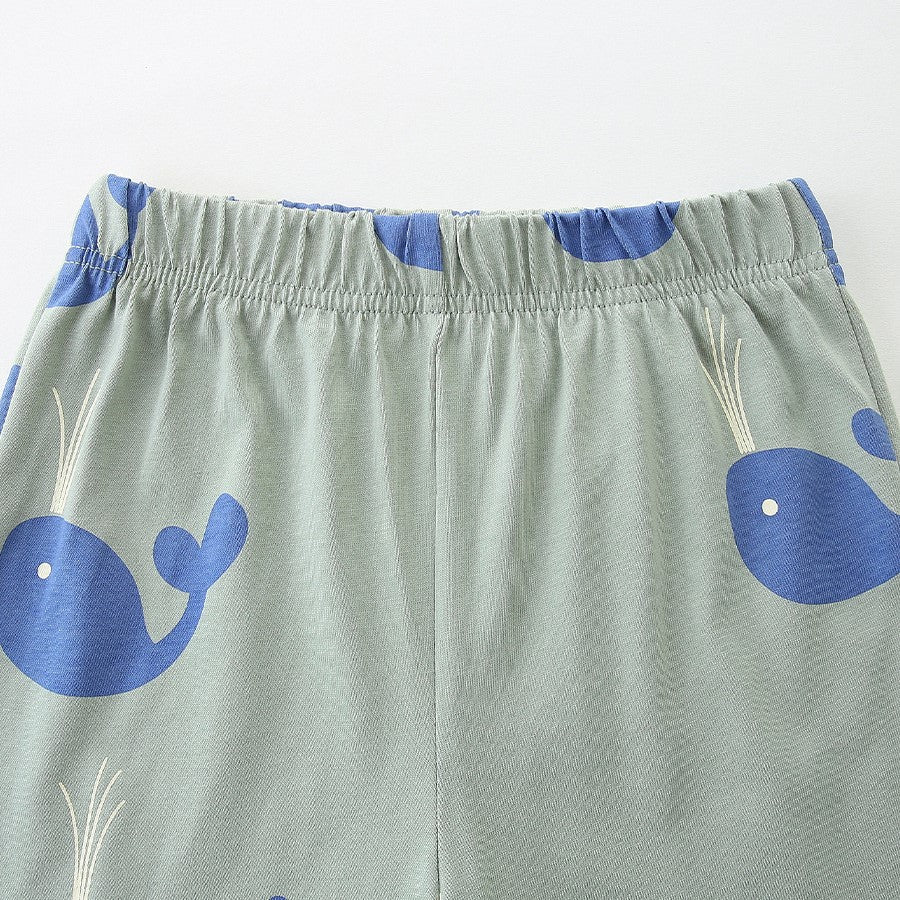 （In Production）Boys Spring&Summer Whale Applique Cotton Shorts Set