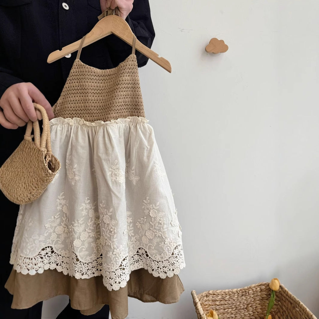 （In Production）Girls Summer Ruffled Lace Slip Dress