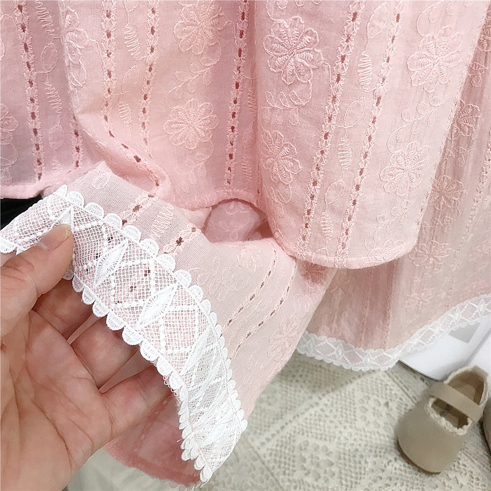 （In Production）Girls Summer Baby Pink Lace Outfit Set