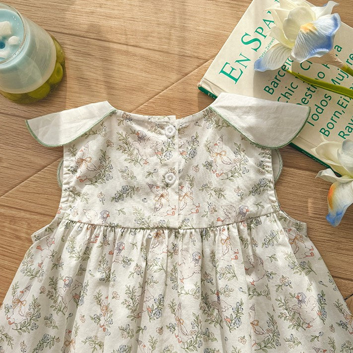 （In Production）Girls Spring&Summer Goose Embroidery Petal Collar Dress