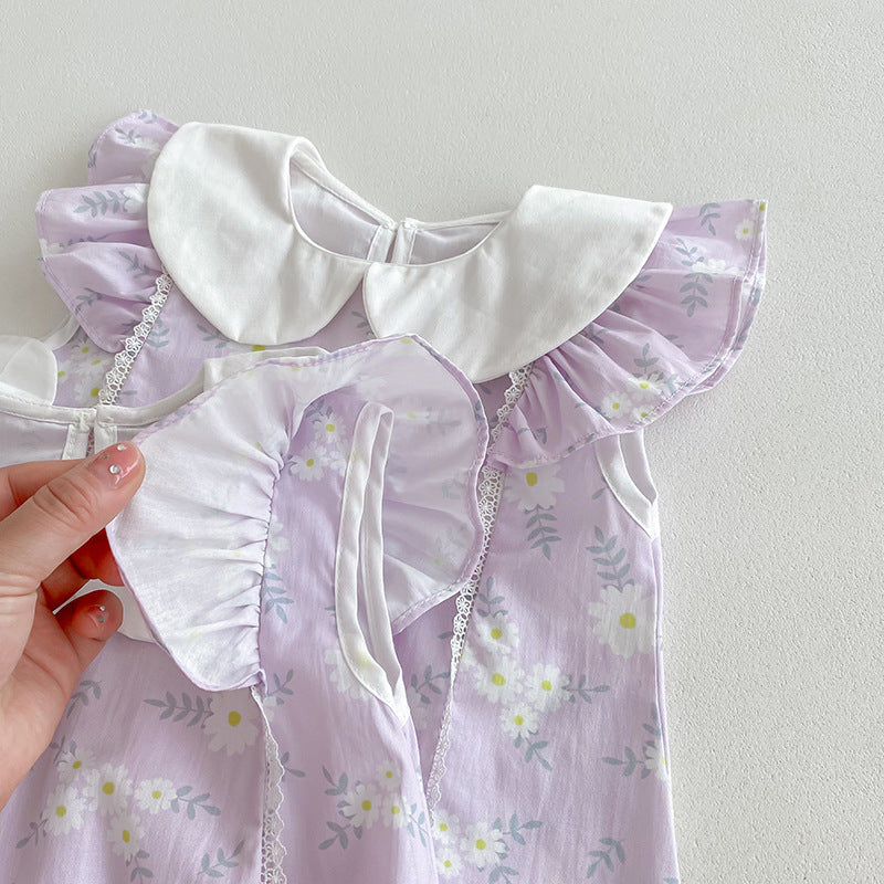 （In Production）Sisters Spring&Summer Lavender Floral Print Dress,Romper