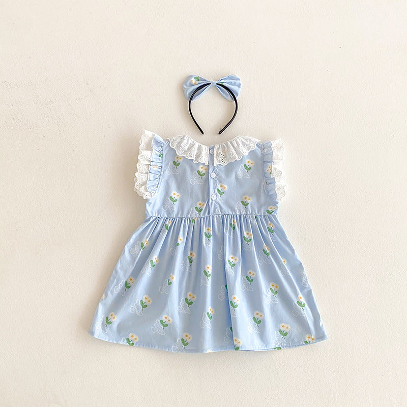 （In Production）Sisters Spring&Summer Floral Print Lace Ruffle Dress,Romper