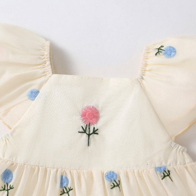 （Pre Order 2 Weeks）Toddler Girls Floral Embroidery Gauzy Romper