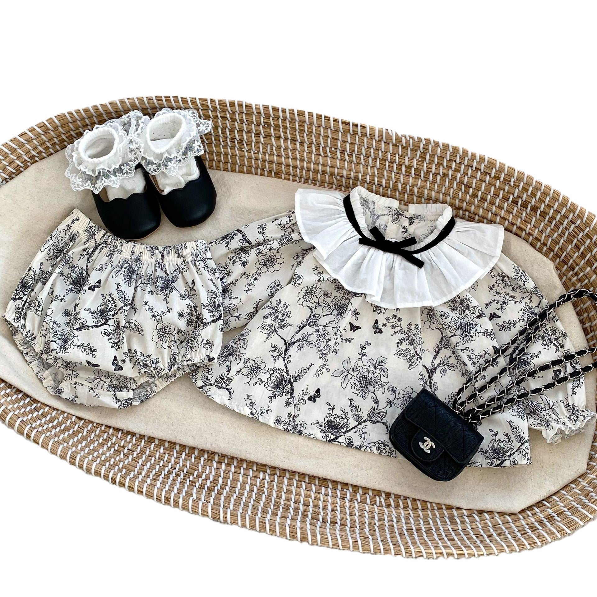 （In Production）Toddler Girls Fall&Winter Doll Collar Cotton Bloomer Set