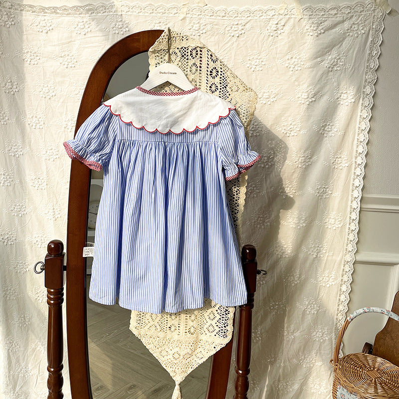 （In Production）Girls Back To School Apple Applique Cotton Dress