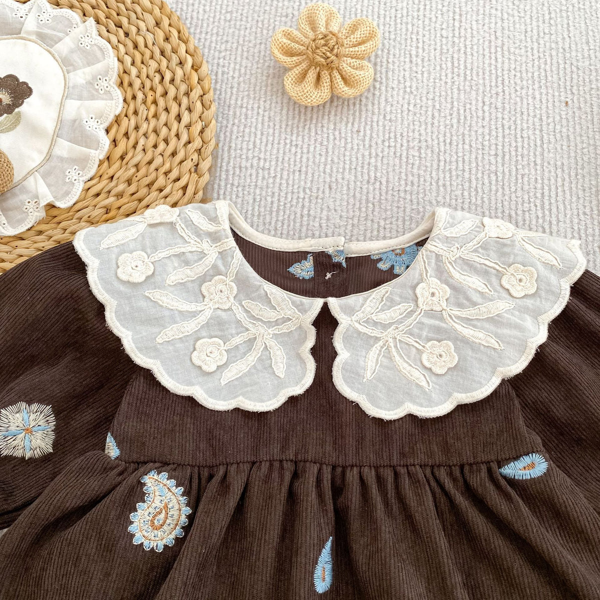 （Pre Order 2 Weeks）Sisters Fall Embroidery Corduroy Dress&Romper