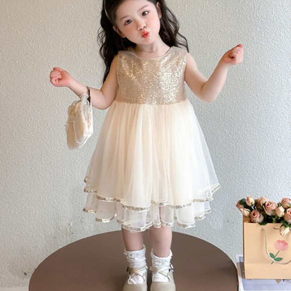 （In Production）Girls Spring&Summer Champagne Sequin Tulle Dress