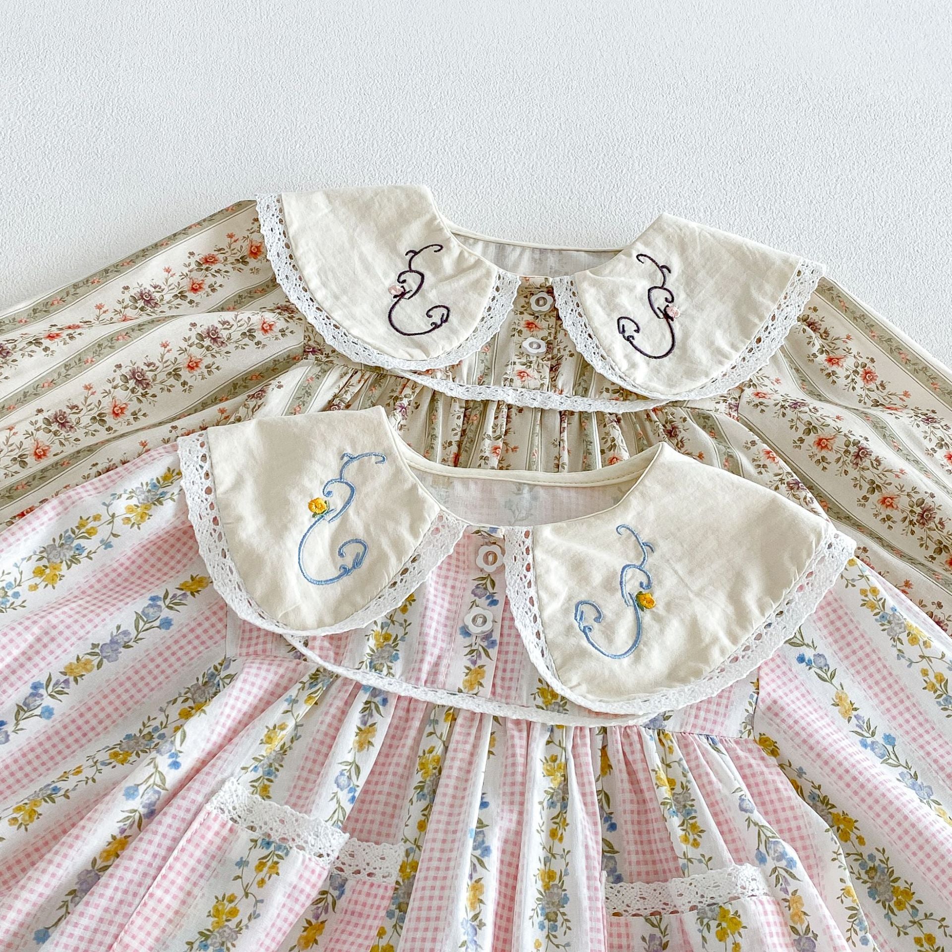 （Pre Order 2 Weeks）Girls Fall Floral Embroidery Baby Collar Dress