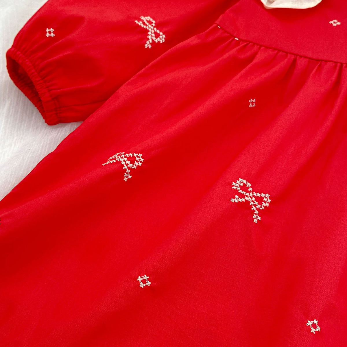 （Pre Order 2 Weeks）Sisters Christmas Bow Embroidery Dress&Romper