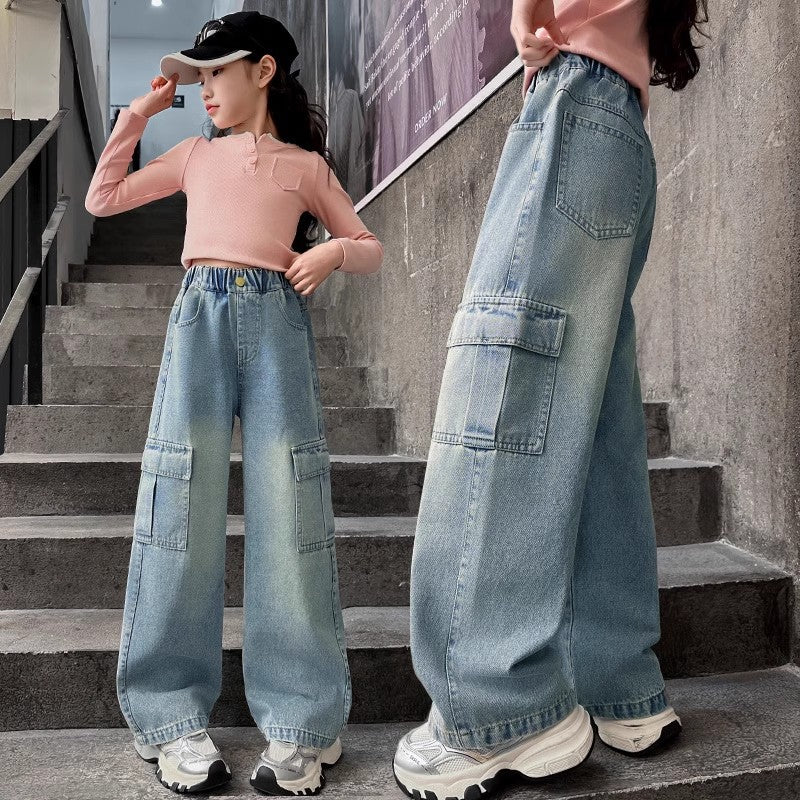 （In Production）Girls Spring Multi-pocket Jeans