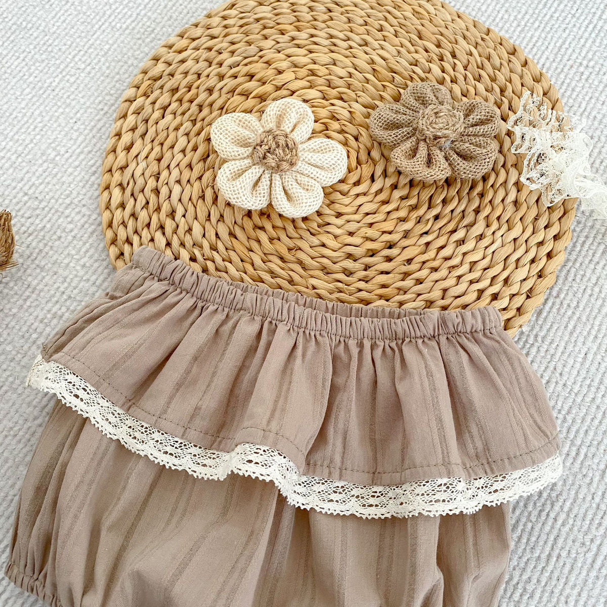 （Pre Order 2 Weeks）Sisters Fall Brown Lace Ruffle Dress&Bloomer Set