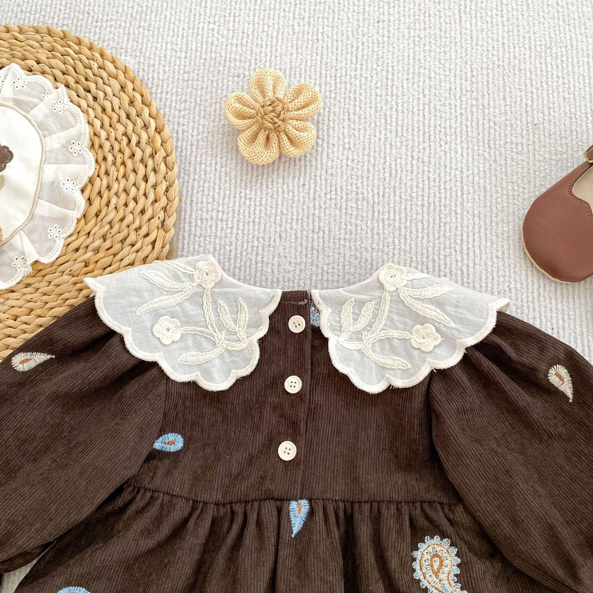 （Pre Order 2 Weeks）Sisters Fall Embroidery Corduroy Dress&Romper