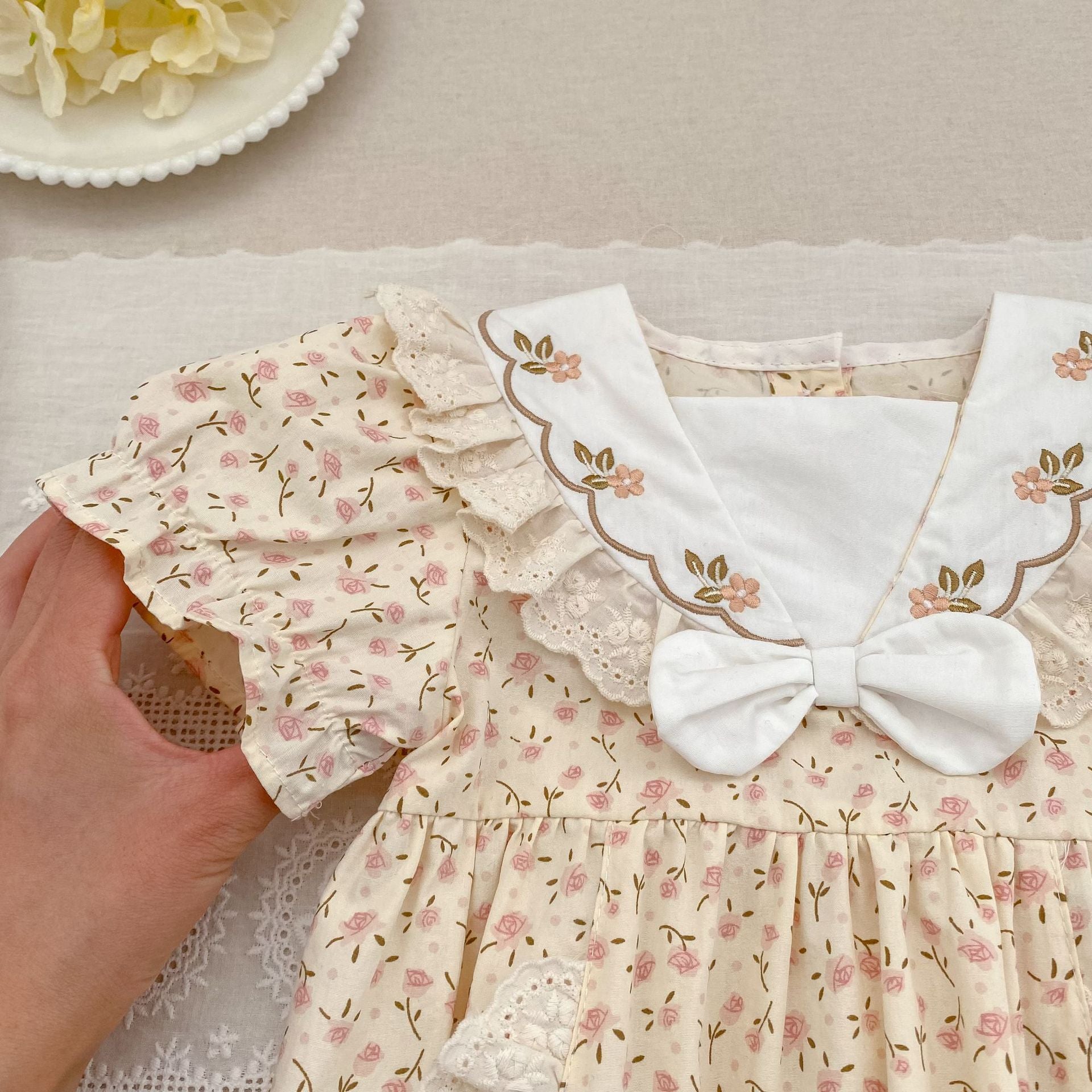 （Pre Order 2 Weeks）Sisters Floral Embroidery Lace Ruffled Dress&Romper