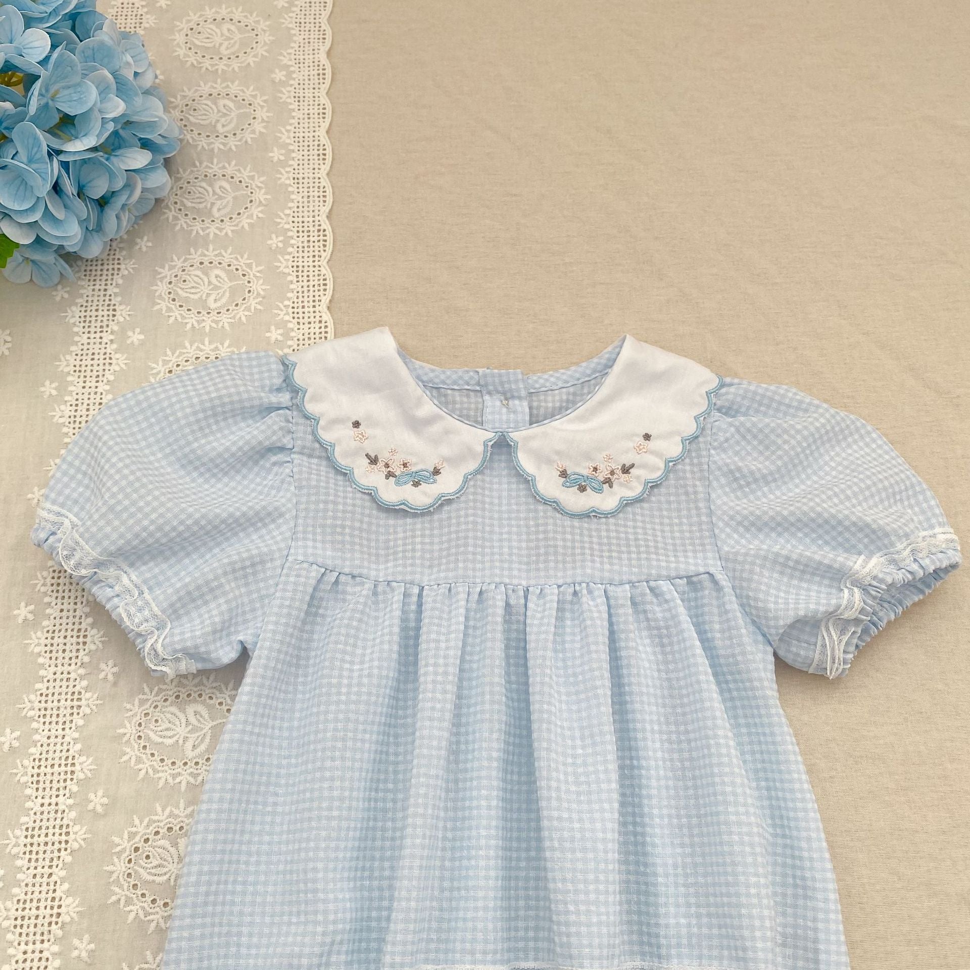 （In Production）One Pack(4 Pieces total)Sale Toddler Girls Scallop Embroidery Romper