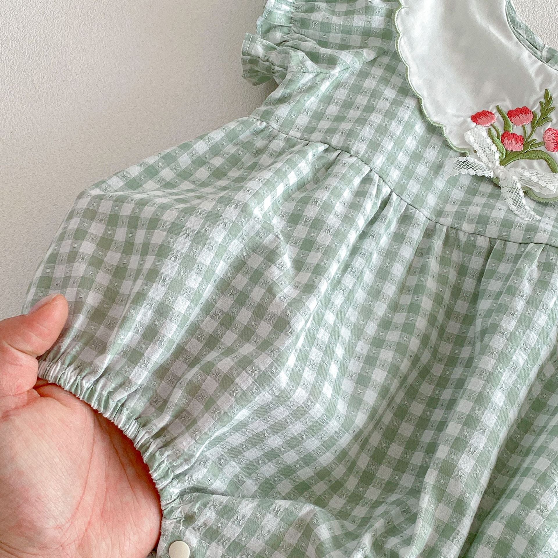 （In Production）Sisters Summer Floral Embroidery Scallop Collar Dress&Romper