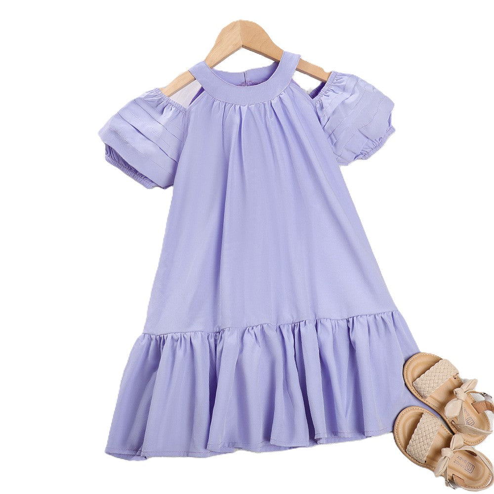 （In Production）Girls Spring and Summer Lavender Puffed Sleeves Dress