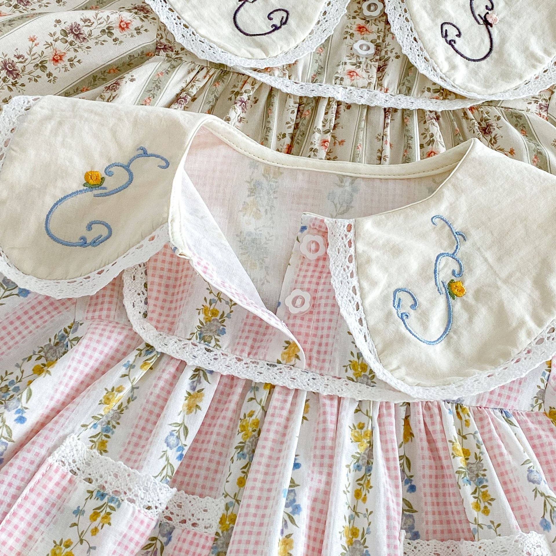 （Pre Order 2 Weeks）Girls Fall Floral Embroidery Baby Collar Dress
