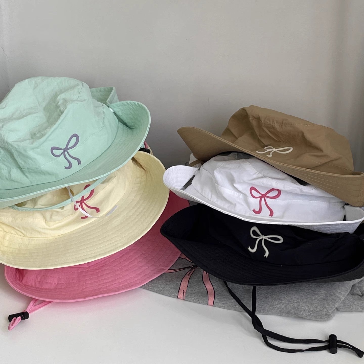（Pre Order）Adults Summer Bow Embroidery Breathable Fisherman Hat