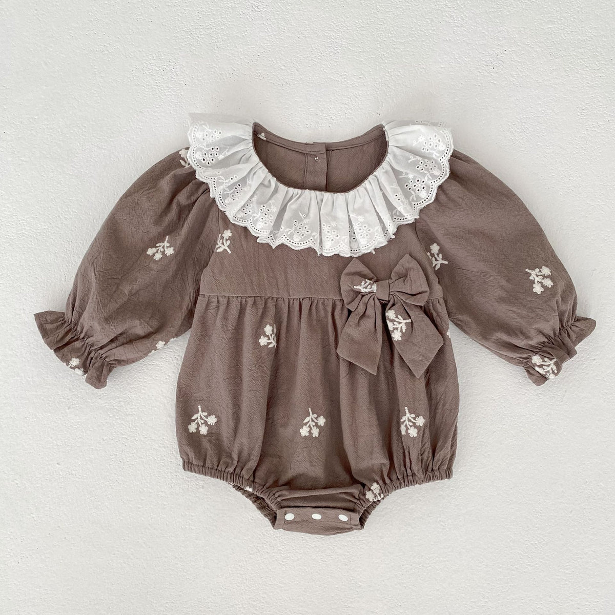 （Pre Order 2 Weeks）Sisters Fall Floral Embroidery Bow Lace Dress&Romper