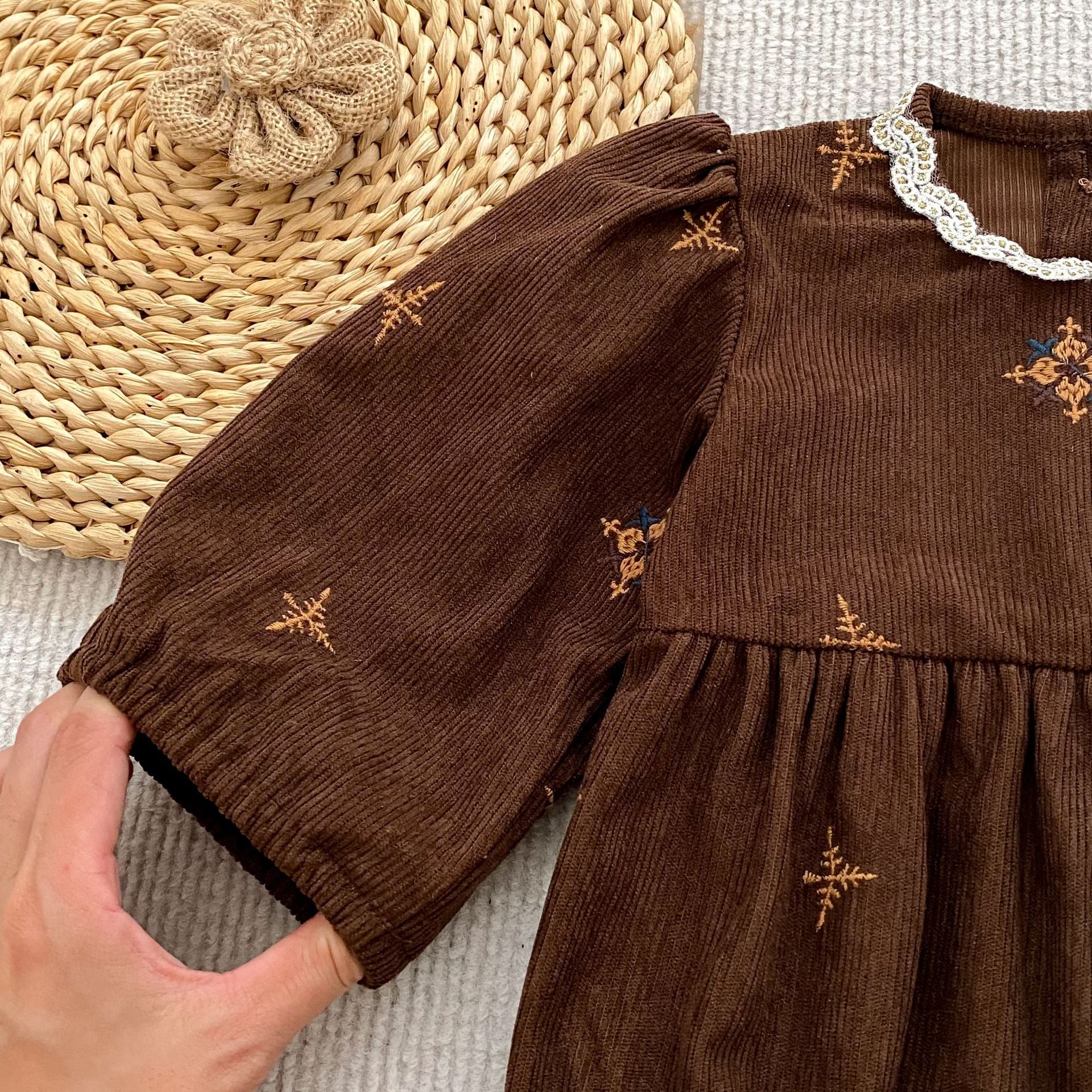 （Pre Order 2 Weeks）Sisters Fall Embroidery Corduroy Dress&Romper