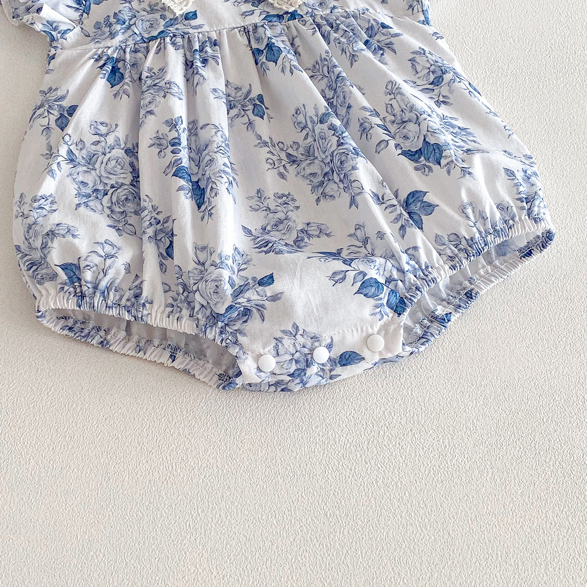 （In Production）Sisters Spring&Summer Blue Floral Print Dress,Romper