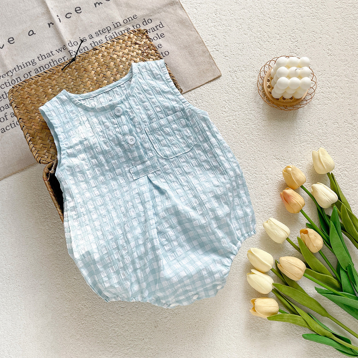 （In Production）Toddler Boys Girls Spring&Summer Checkered Sleeveless Romper