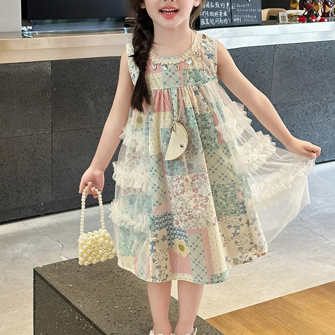 （In Production）Girls Spring&Summer Print Sleeveless Dress