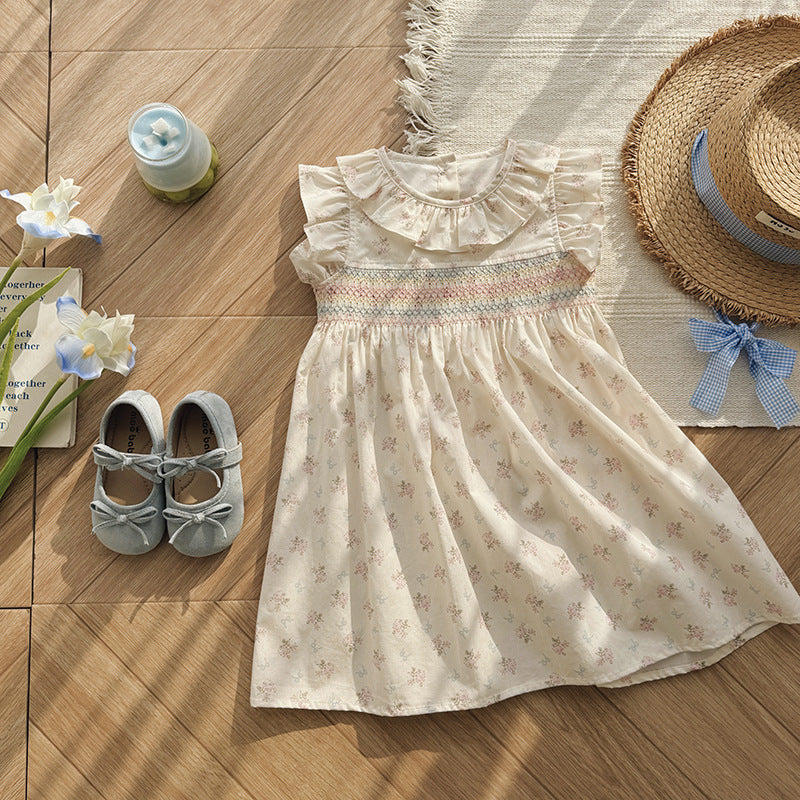 （In Production）Girls Spring&Summer Floral Print Smocked Dress