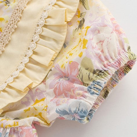 （In Production）Sisters Spring&Summer Floral Print Ruffle Dress,Romper