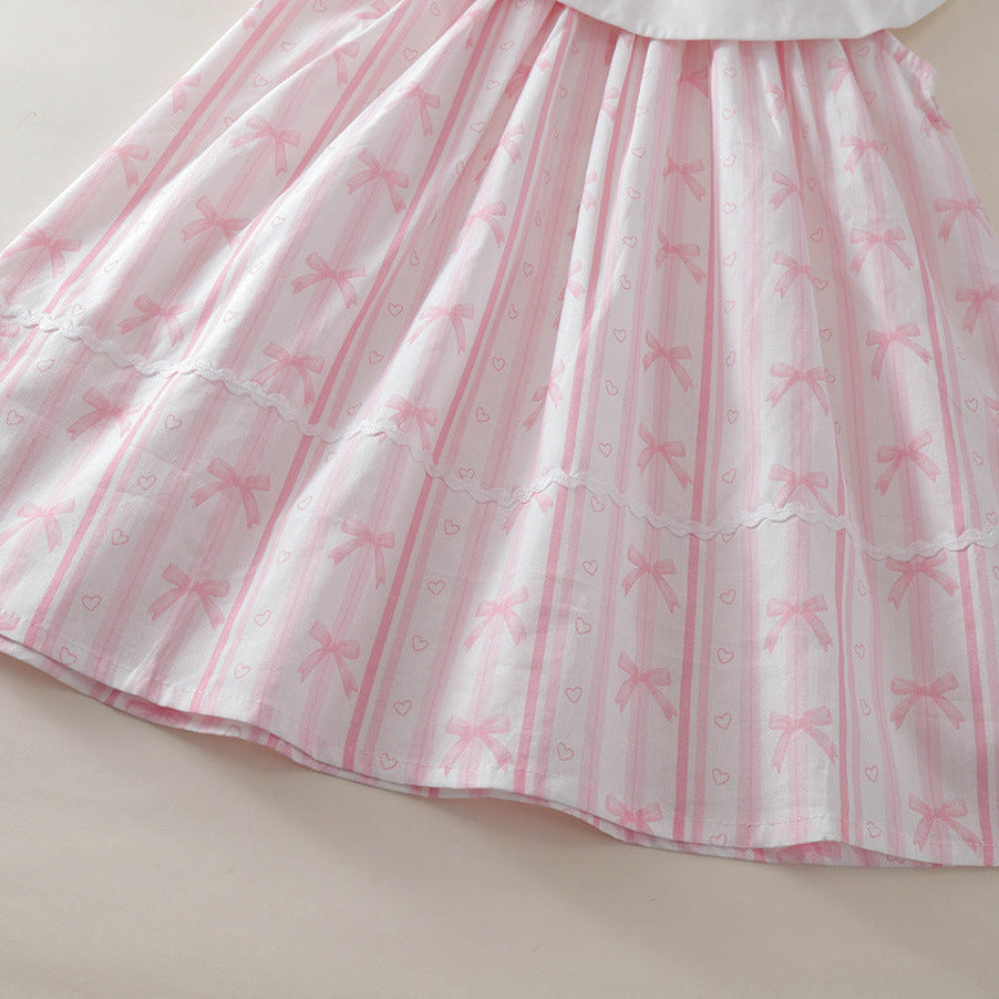 （In Production）Girls Bow Embroidery Pink Dress