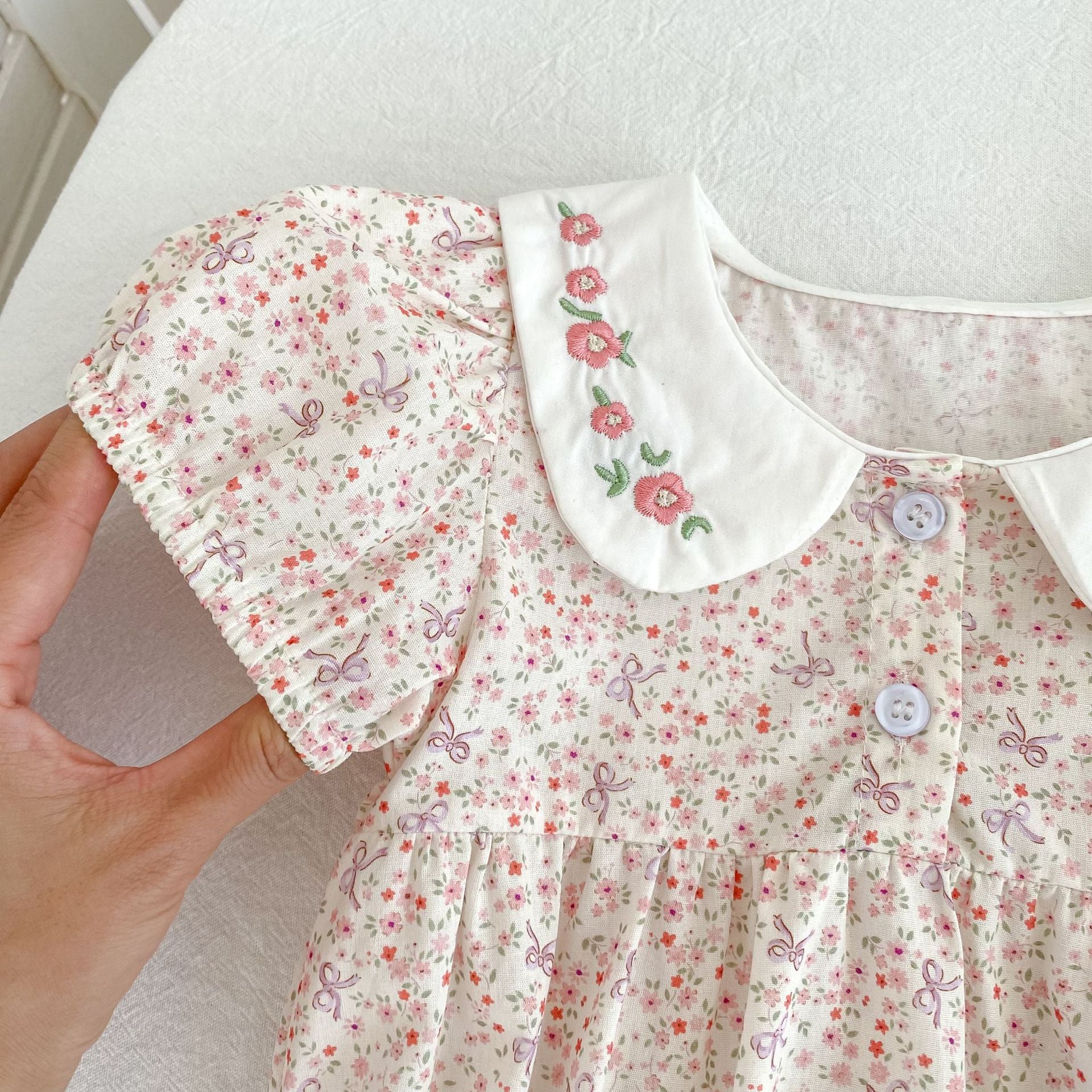 （Pre Order 2 Weeks）Sisters Floral Embroidery Baby Collar Dress&Romper