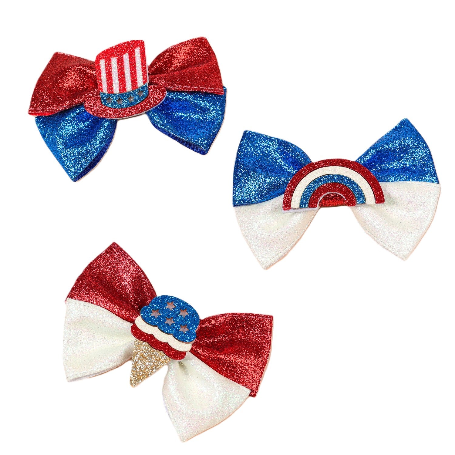 （Pre Order）Girls Patriotic Faux Leather Glitter Hair Clip