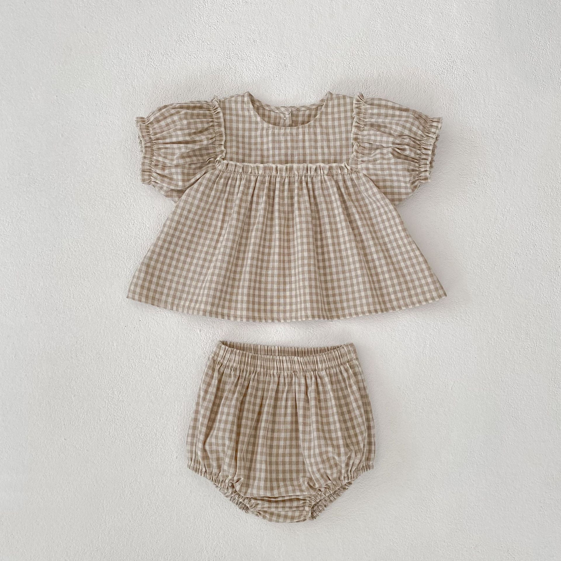 （Pre Order 2 Weeks）Toddler Girls Plaid&Embroidery Romper