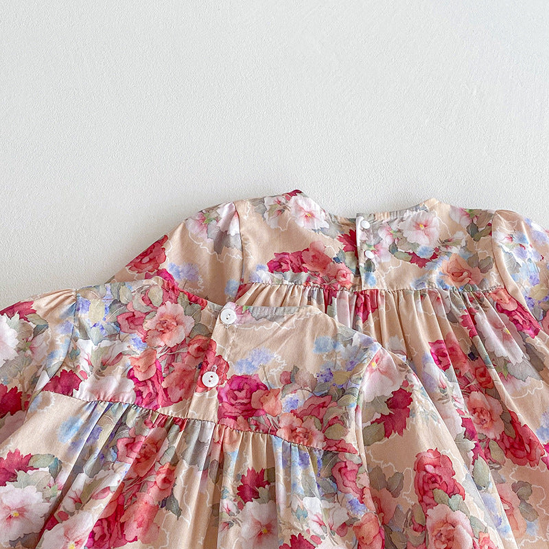 （Pre Order 2 Weeks）Sisters Fall Floral Print Ruffle Dress&Romper