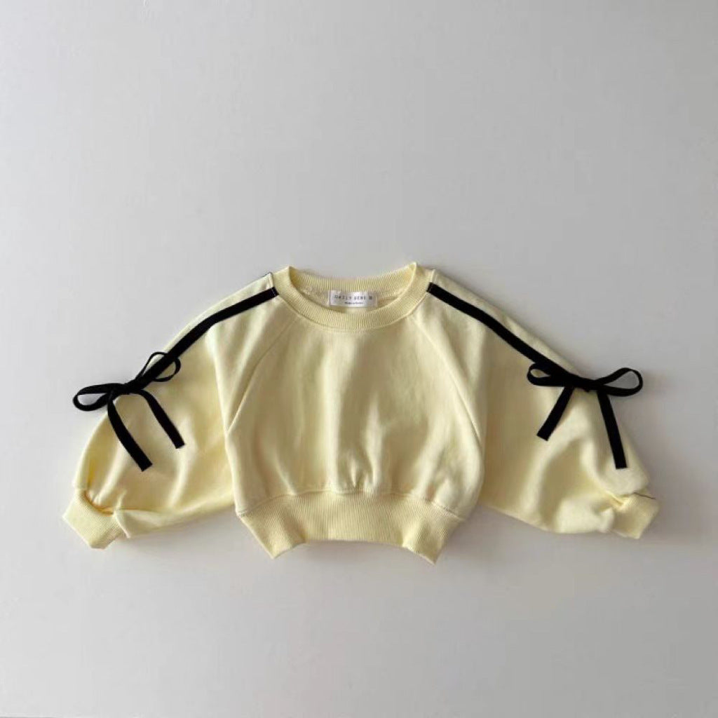 （In Production）Girls Fall&Winter Solid Color Bow Sports Suit