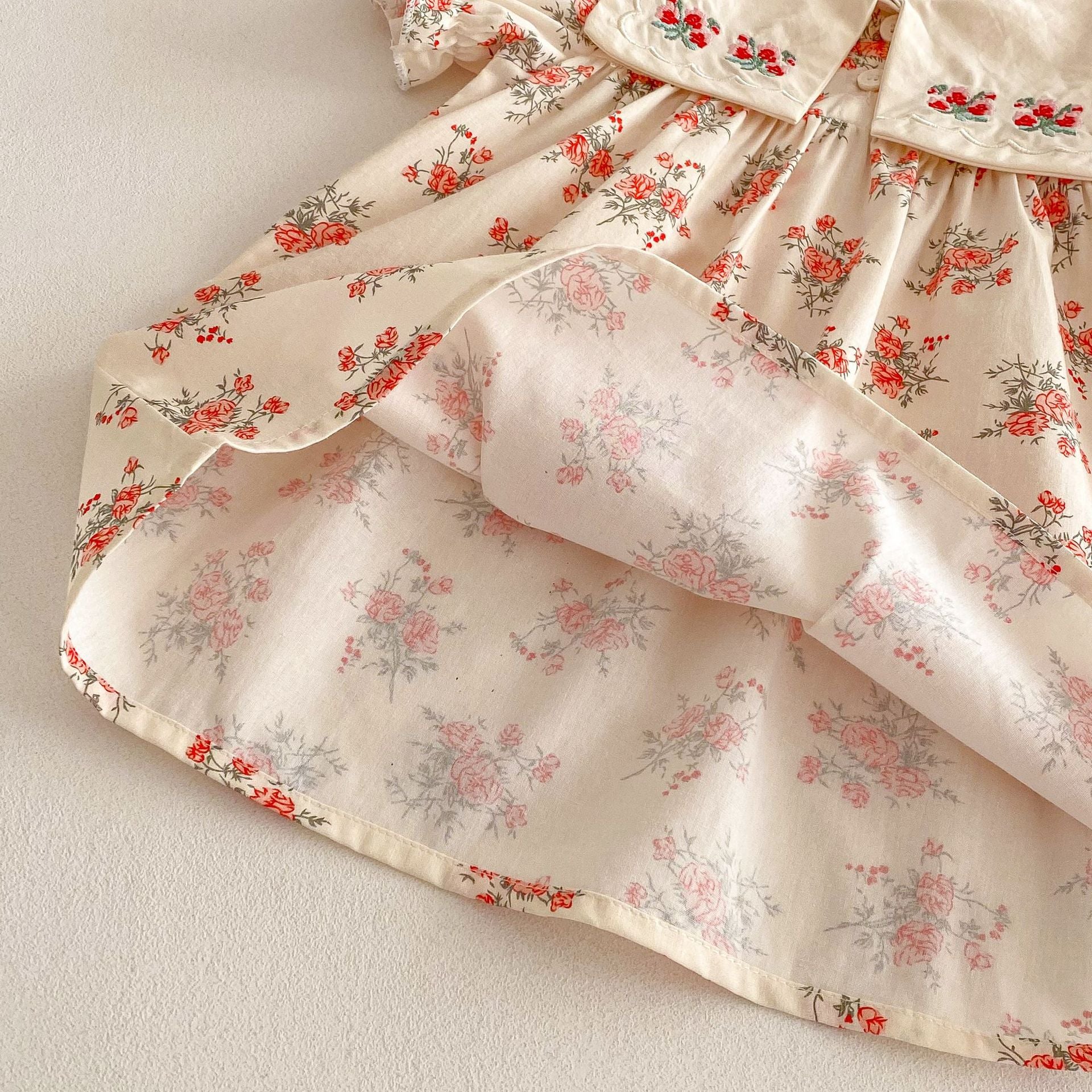 （Pre Order 2 Weeks）Girls Floral Embroidery Collar Dress
