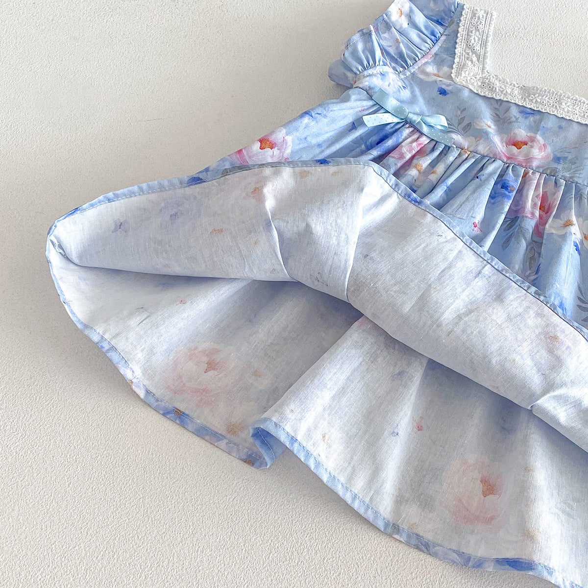 （In Production）Sisters Spring&Summer Floral Print Lace Ruffle Dress,Romper