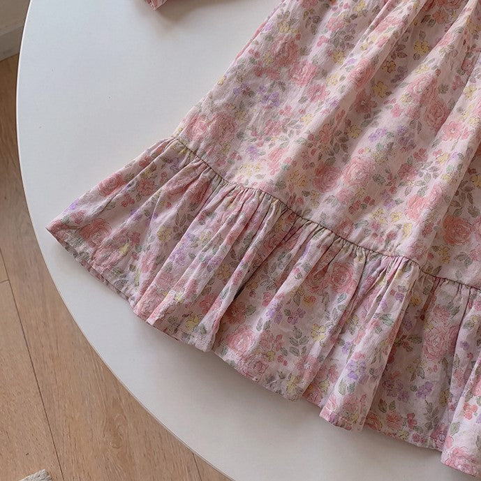 （Pre Order 2 Weeks）Girls Fall Floral Print Ruffle Dress